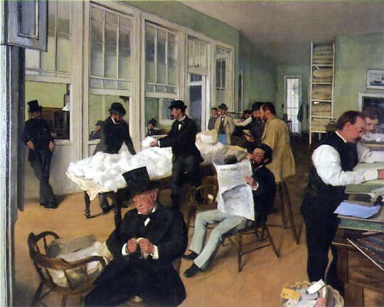 Number 90 in the most famous paintings list is A Cotton Office In New Orleans By Edgar Degas