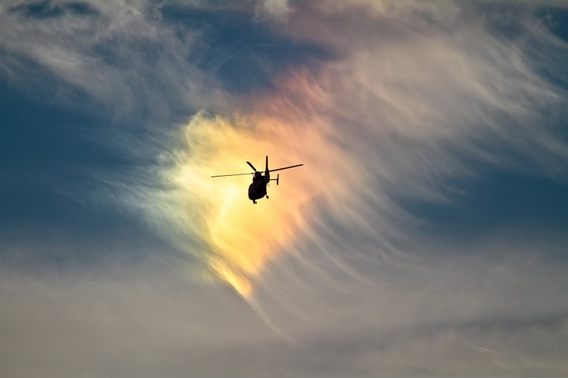 Circumhorizontal arc showing a broad horizontal band of rainbow colour across thin cirrus cloud