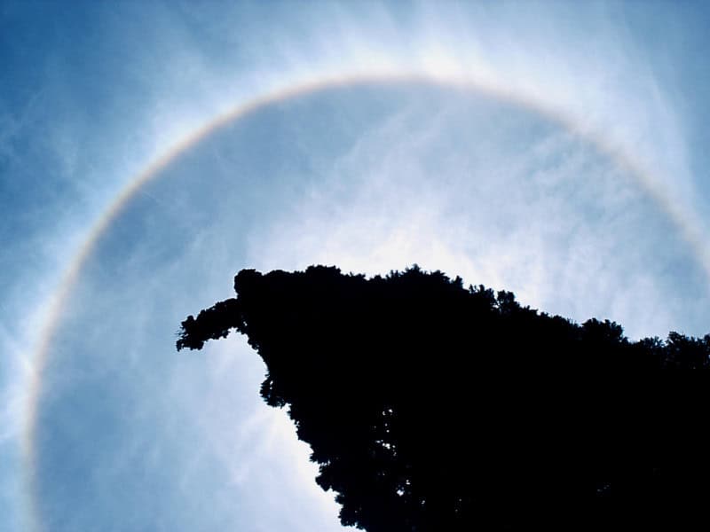 Cirrostratus cloud layer producing a 22-degree halo ring around the sun