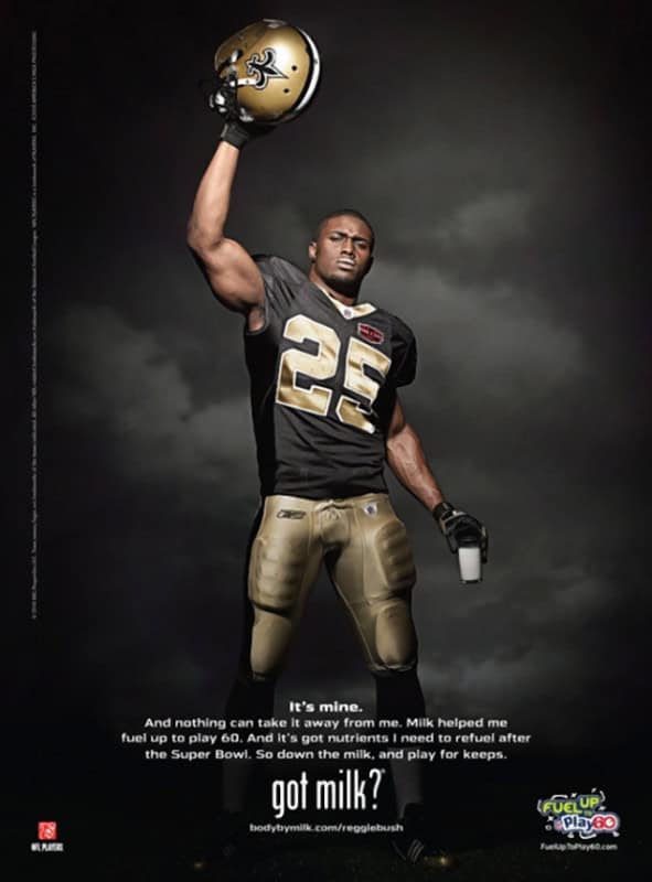 Celebrity with white milk mustache in a got milk print advertisement