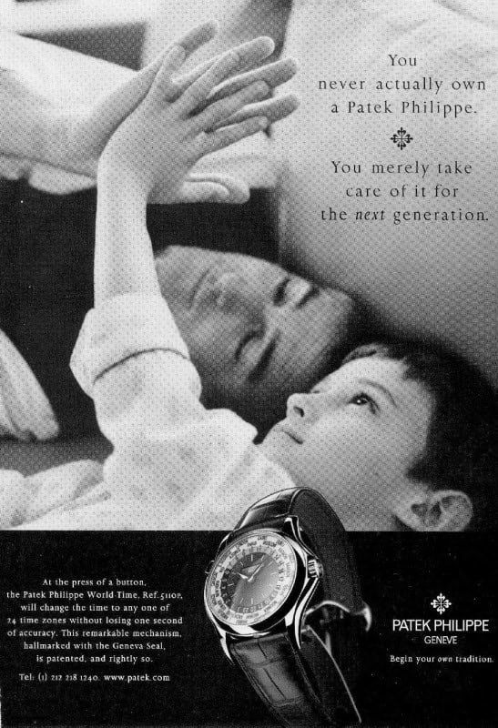 Patek Philippe Generations campaign print ad with father and son