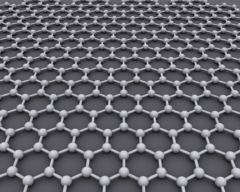 Rendering of graphene as a flat honeycomb lattice of carbon atoms extending into the distance