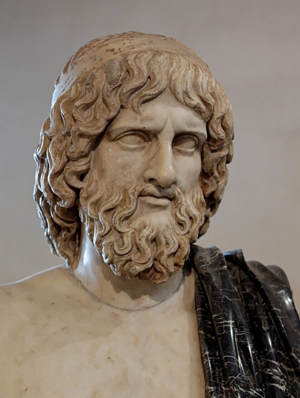 Marble bust of Hades, bearded and thickly curled, from the Palazzo Altemps collection in Rome