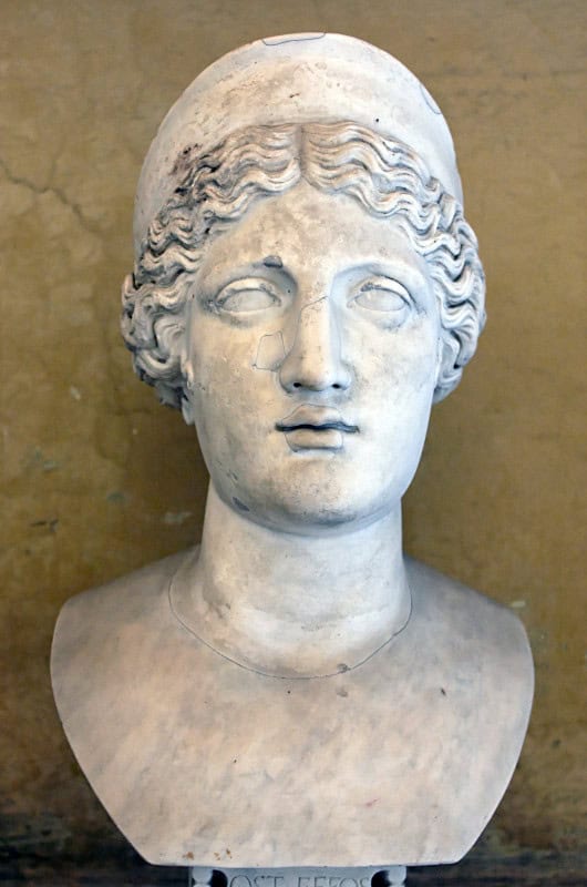 Marble head of Hera wearing a low diadem, her hair drawn back in waves from a centre parting