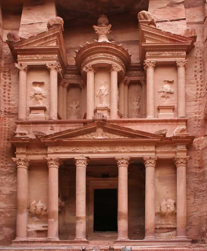 The rock-cut facade of Al-Khazneh, the Treasury at Petra
