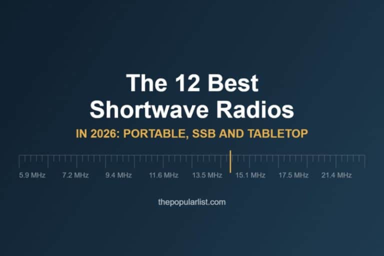 Title card reading The 12 Best Shortwave Radios in 2026: Portable, SSB and Tabletop, over a shortwave frequency scale