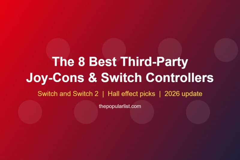 Title card reading The 8 Best Third-Party Joy-Cons and Switch Controllers, Switch and Switch 2, Hall effect picks, 2026 update