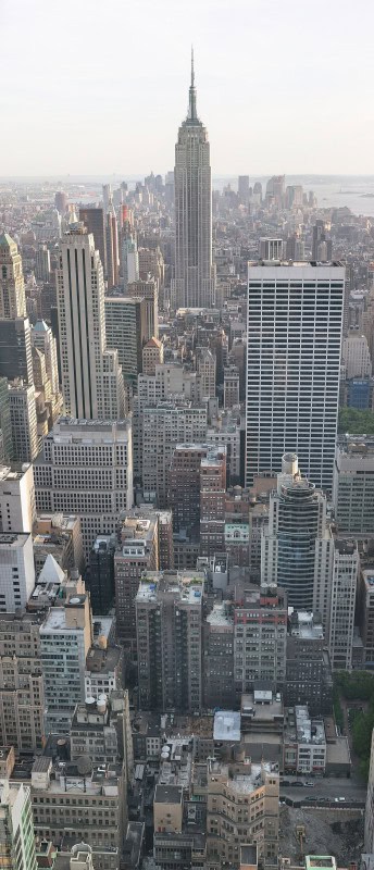 The Empire State Building rising above Midtown Manhattan, seen from the Rockefeller Center