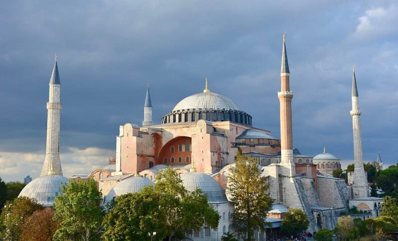 Hagia Sophia in Istanbul with its central dome and four minarets