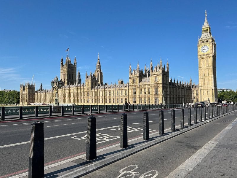The Palace of Westminster and Elizabeth Tower seen from Westminster Bridge