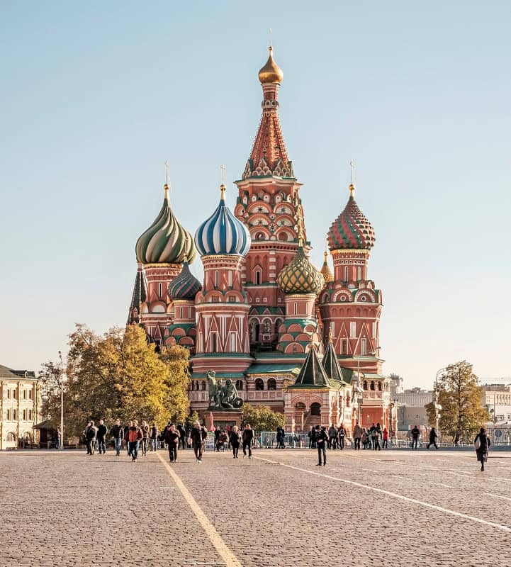 Saint Basil's Cathedral in Moscow with its coloured onion domes