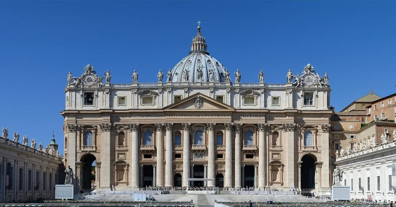 The facade and dome of St Peter's Basilica from St Peter's Square