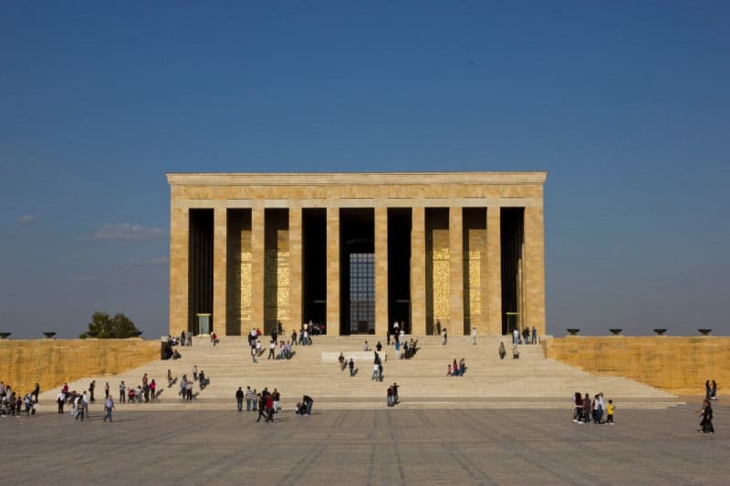 The colonnaded Hall of Honour of Anitkabir, the mausoleum of Ataturk in Ankara, across its ceremonial plaza