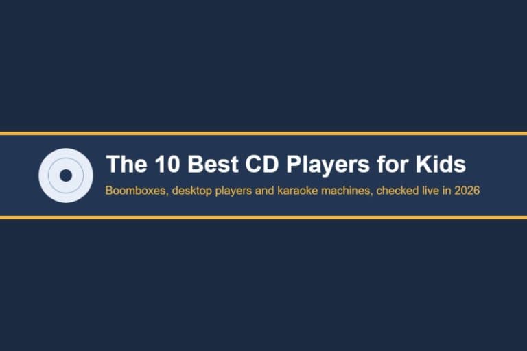Title card reading The 10 Best CD Players for Kids with a CD disc graphic