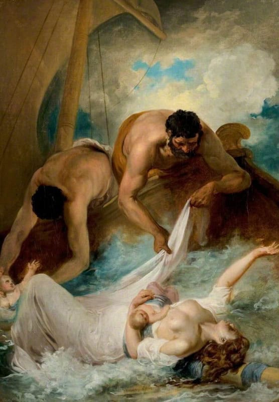 The rescue of Aemilia and her twins from the shipwreck, painted by Francis Wheatley for the Boydell Shakespeare Gallery