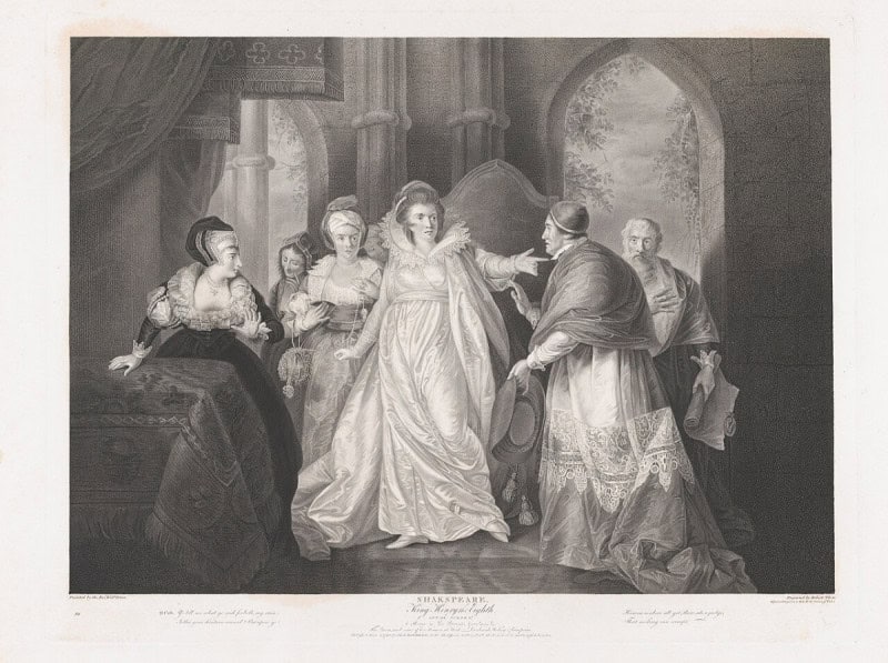Queen Katherine with Cardinals Wolsey and Campeius, engraving after William Peters for the Boydell Shakespeare Gallery, 1796