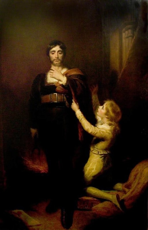 Hubert unable to blind the boy Arthur, painted by George Henry Harlow for the Boydell Shakespeare Gallery