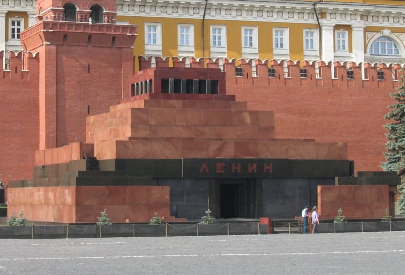 Lenin’s Mausoleum, the stepped red granite tomb on Red Square in Moscow