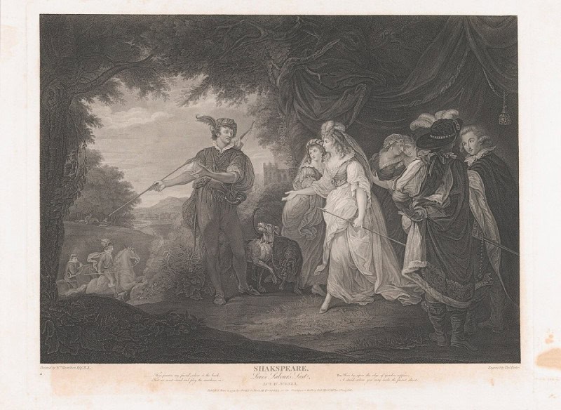 The Princess of France and her ladies at the hunt, engraving after William Hamilton for the Boydell Shakespeare Gallery, 1793