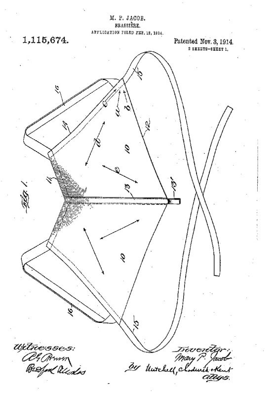 Mary Phelps Jacob's 1914 patent drawing for the backless brassiere