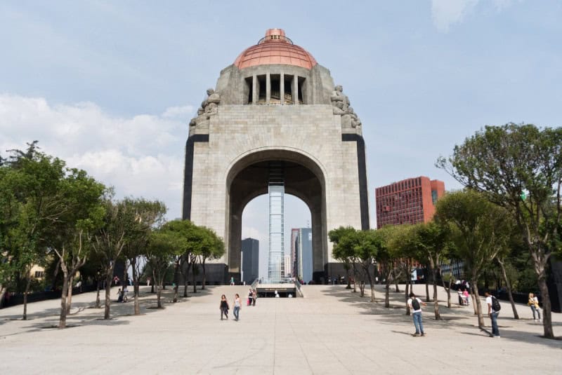 The Monumento a la Revolucion in Mexico City, the domed Art Deco arch seen from the plaza