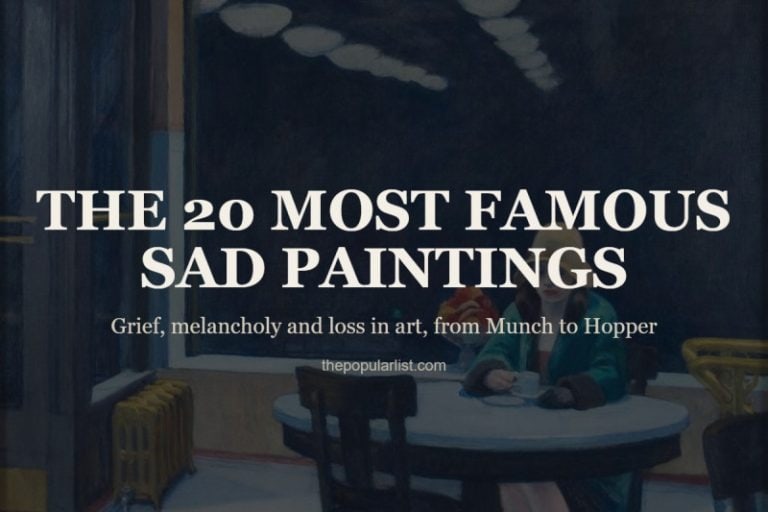 Title card reading The 20 Most Famous Sad Paintings over a darkened detail of Edward Hopper's Automat