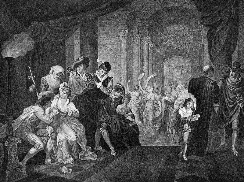 Romeo and Juliet meeting at the Capulets' ball, engraving by William Miller for the Boydell Shakespeare Gallery, 1792