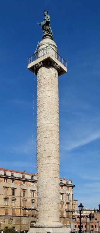 Trajan’s Column in Rome, its spiral frieze winding up the full height of the marble shaft