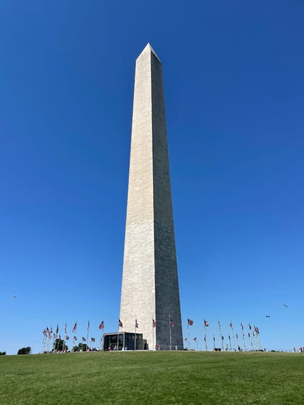 The Washington Monument obelisk on the National Mall in Washington, D.C.